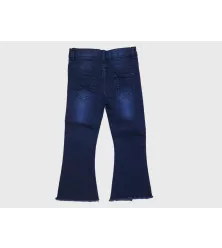 Jeans - Stretch Denim, Dark Blue, Fringed Bottom, Butterfly Embroidery