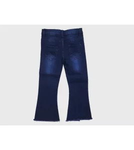 Jeans - Stretch Denim, Dark Blue, Fringed Bottom, Butterfly Embroidery Jeans - Stretch Denim, Dark Blue, Fringed Bottom, Butterfly Embroidery