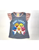 Ruffle Short Sleeve Pyjama Set - Peach Colour With Baby Shark print