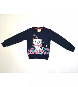 Sweater Long Sleeve- Dark Blue, Fashion Kitty Print