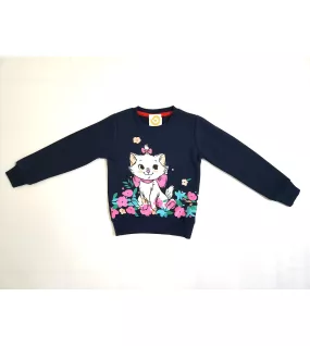 Sweater Long Sleeve- Dark Blue, Fashion Kitty Print