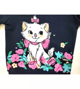 Sweater Long Sleeve- Dark Blue, Fashion Kitty Print