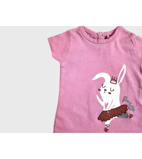 Round Neck Short Sleeve T_Shirt, Pink, Fashion Cartoon Print
