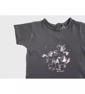 Round Neck Short Sleeve T_Shirt, Dark Lava, Fashion Cartoon Print