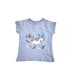 Round Neck Short Sleeve T_Shirt, Sky Blue, Fashion Cartoon Print