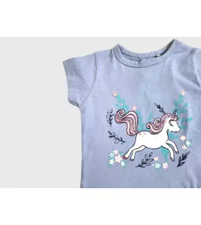 Round Neck Short Sleeve T_Shirt, Sky Blue, Fashion Cartoon Print