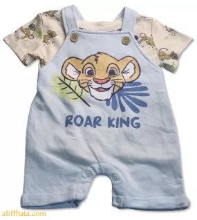 Baby Overalls/Dungarees Set, Light Blue, White - Roar King