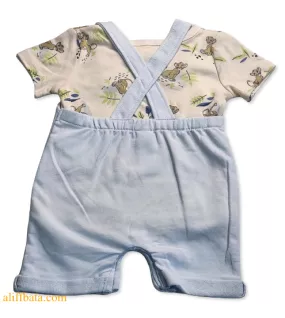 Baby Overalls/Dungarees Set, Light Blue, White - Roar King Baby Overalls/Dungarees Set, Light Blue, White - Roar King