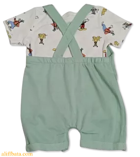 Baby Overalls/Dungarees Set, Light Green, White - All Baby Overalls/Dungarees Set, Light Green, White - All