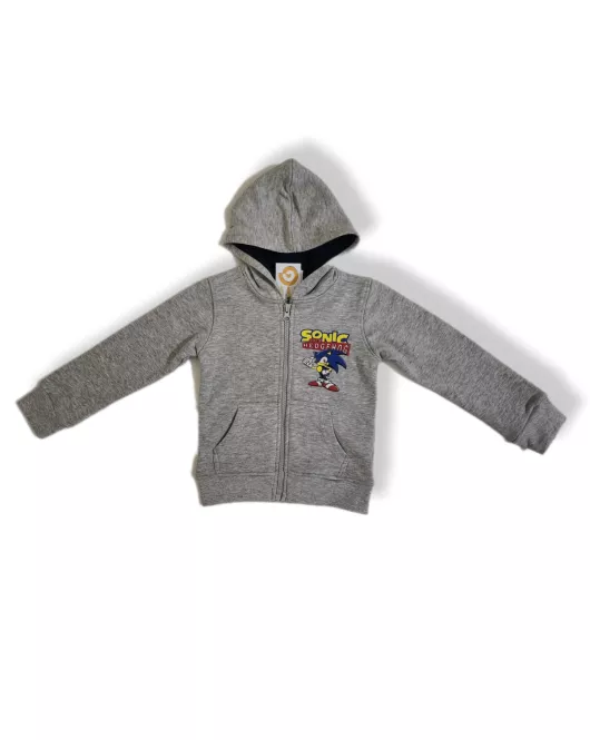 Hoodie - Full Zipped, Grey, Printed Sonic 
