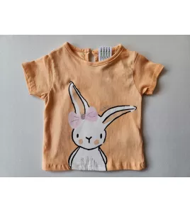 Baby Round Neck Short Sleeve T-Shirt, Peach , Fashion Cartoon Print