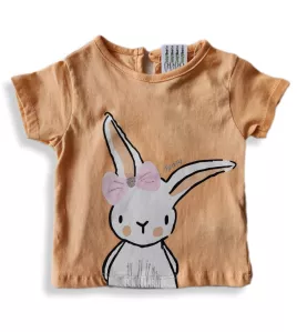 Baby Round Neck Short Sleeve T-Shirt, Peach , Fashion Cartoon Print