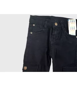 Jeans - Stretch Denim, Black, Cargo Style Jeans - Stretch Denim, Black, Cargo Style