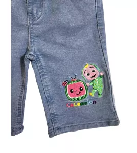 Short Pants - Stretch Denim, Light Blue - Fashion Cocomelon Embroidery